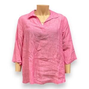 Tahari Pink 3/4 Sleeve Oversize Boho Mom Gauze Loose Fit Linen Top Size 1X